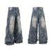 Vintage Washed Distressed Wide-Leg Jeans For Men - High Street Fashion Loose Fit Casual Pants With Wrinkle Design_mkmklike.com