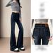 Stretch Flared Jeans For Women - High Waist Bootcut Denim Pants, Slim Fit Vintage Washed Dark Blue, Trendy 70s Retro Style (Ankle/Full/Extra Long)_mkmklike.com