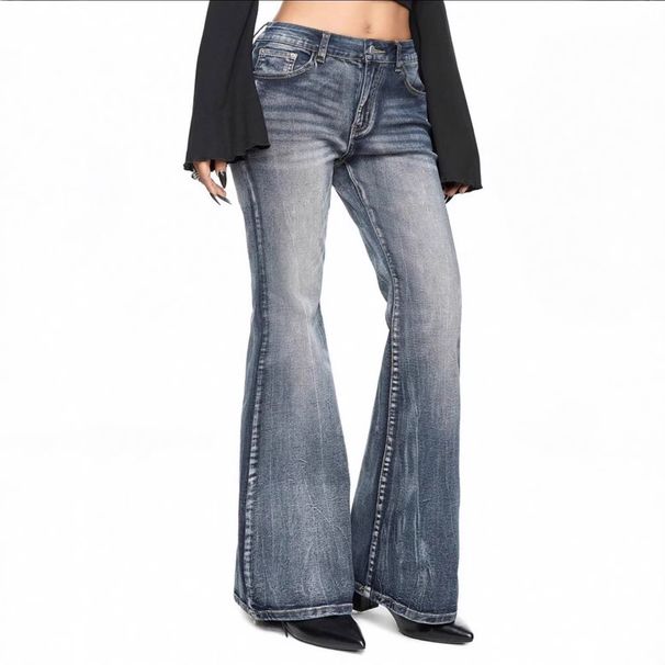 Women's Slim Fit Stretchy Jeans High Street Trendy Embroidered Flared Trousers_mkmklike.com