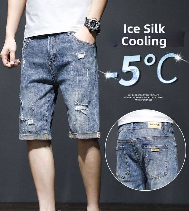 Men's Summer Thin Casual Ripped Slim Fit Jeans Loose Versatile Five Point Riding Shorts Trendy_mkmklike.com