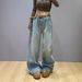 Rhinestone-Embellished High-Waisted Flare Jeans – Thickened Denim Pants For Women, Black/Light Blue, S/M/L/XL_mkmklike.com