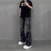 Men's Clothing High Street Thorn Jacquard Jeans Men's Retro Versatile Washed Flared Pants Straight Trousers_mkmklike.com
