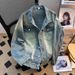 Men's Clothing Fashion Streetwear Patchwork Denim Jacket - Distressed Plaid & Asymmetrical Layering Coat For Men & Women (Blue/White)_mkmklike.com