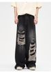 Retro Ripped Jeans For Men, Summer Wash, Distressed, Loose Fit, Wide Leg, Straight Leg, Floor-length, Trendy High-street Style._mkmklike.com