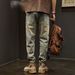 Men's Ripped Jeans Trendy Brand Loose Straight Leg High Street Retro Casual Niche Style Spring Collection_mkmklike.com