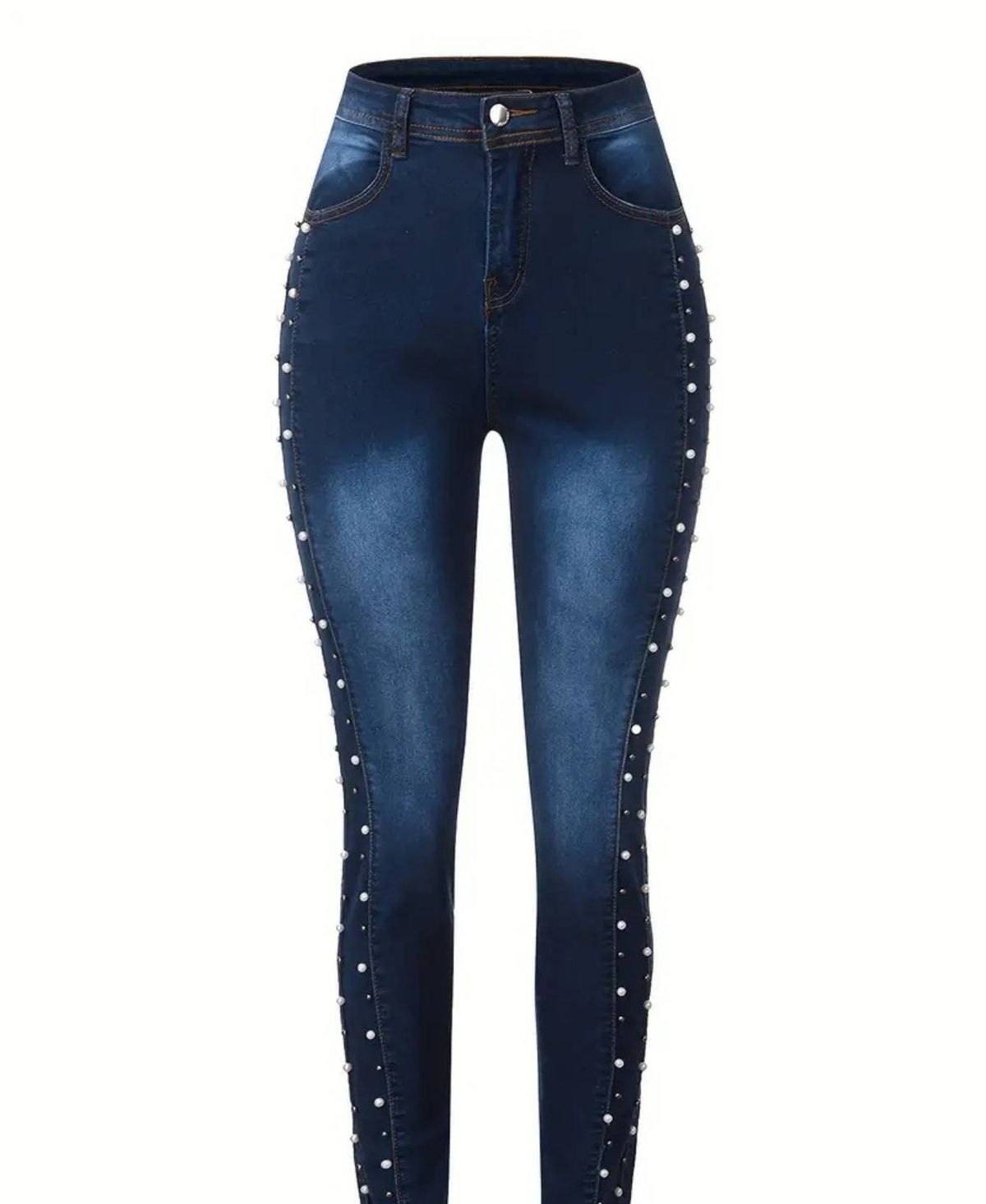 Women's Skinny Jeans Pearl Embellished Style Sexy Tight Fitting Hip Lifting Denim Trousers_mkmklike.com