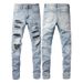 Loom European And American High Street Men's Patch Handmade Ripped Slim Fit Skinny Jeans 1307_mkmklike.com
