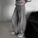 Women's Clothing Street Retro Smoky Gray Washed Wide Leg Jeans Autumn And Winter High Waist Loose Wide Leg Mopping Pants_mkmklike.com