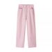 Summer Women's High Waist Straight Leg Pants With Rhinestone Decor - Trendy Streetwear Casual Trousers For Women, Pink (S/M/L)_mkmklike.com