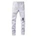 Men's Slim Fit Straight Jeans With Splatter Paint & Patchwork Details - Stretch Denim Pants For Casual Streetwear_mkmklike.com