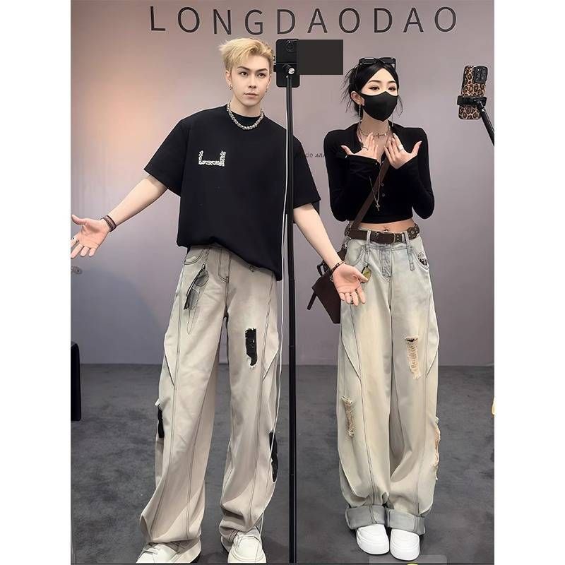 Men's Clothing Distressed Washed Denim Jeans - Cleanfit Loose Straight Leg Pants With American Vintage Style For Summer Casual Wear (S-XXXL)_mkmklike.com