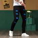 Men's Clothing Slim Fit Stretchy Black Jeans Stylish Distressed Patches Design Techniques Trousers_mkmklike.com