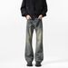 Men's Washed Retro Denim Jeans Straight Leg Loose Fit Wide Leg American High Street Style Trendy And Cool Long Pants Flared Vibe_mkmklike.com