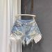 Summer Slim Fit High Waist Women's Denim Shorts Light Color Ripped Design Sexy a Line Wide Leg Hot Pants_mkmklike.com