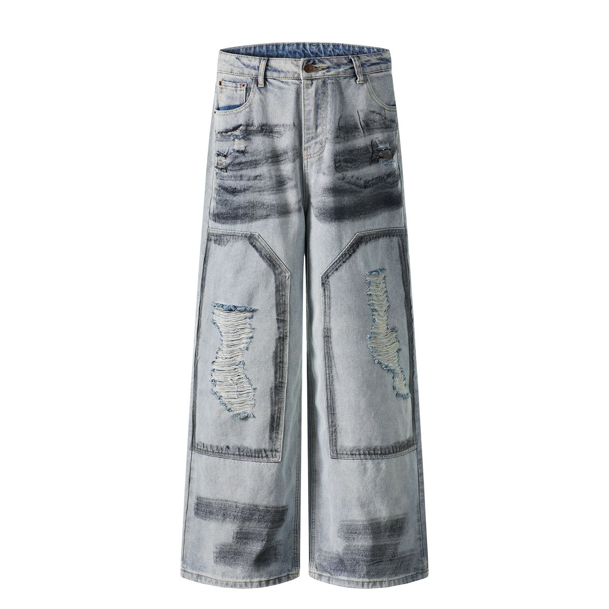 Men's Clothing Jeans Hand Painted Graffiti Dirty Jeans Men And Women Wide Leg Loose Washed Trousers_mkmklike.com