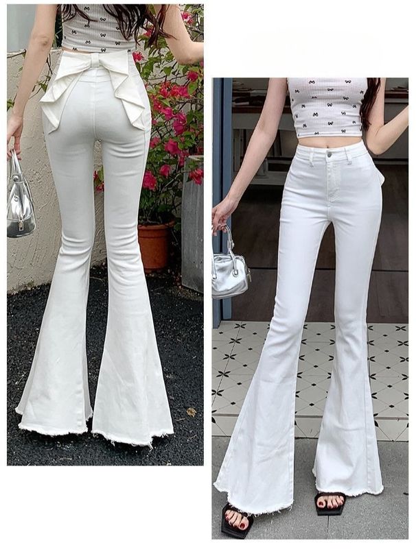 K New Arrivals 3D Bow Denim Pants For Women High-Waisted Versatile Slimming Flared Leggings_mkmklike.com