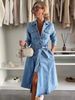 "Women's Denim Shirt Dress – Long Sleeve Washed Cotton Blend Tunic With Button Front & Chest Pocket, Casual Overshirt Duster"_mkmklike.com