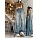 Vintage Wide-Leg Jeans For Women, Spring And Autumn New Style, Plus Size, Slimming Design, Loose Fit, Floor-Length Pants_mkmklike.com