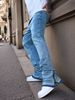 Men's High-street Jeans, Slightly Flared, Loose, Washed, Light Blue, Trendy Brand, Stretch Straight Leg, Street Fashion._mkmklike.com
