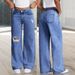 High Waist Wide Leg Jeans For Women – Distressed Denim Pants (90% Cotton, Spring Summer Casual, Relaxed Fit, Comfortable Stretch)_mkmklike.com