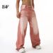 EF JEANS | 2024 New, American Street White Straight Wide Leg Red Washed Jeans Tide_mkmklike.com