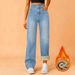 Women's Clothing Fleece-Lined Relaxed Fit Jeans - High Stretch Straight Leg Winter Pants (S-XXL)_mkmklike.com