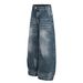 Men's High Waist Straight Leg Jeans High Street Style Washed And Whiskered Design Bamboo Texture_mkmklike.com