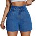 Women's Clothing New Fashion High-Waisted Flounce Hem Denim Shorts For Women – Retro & Versatile Summer Casual Shorts (Light Blue & Dark Blue)_mkmklike.com