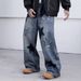 Retro Wide-Leg Jeans For Men - Hip-Hop Streetwear Denim Pants With Patchwork Design (Unisex Oversized Vintage Trousers)_mkmklike.com