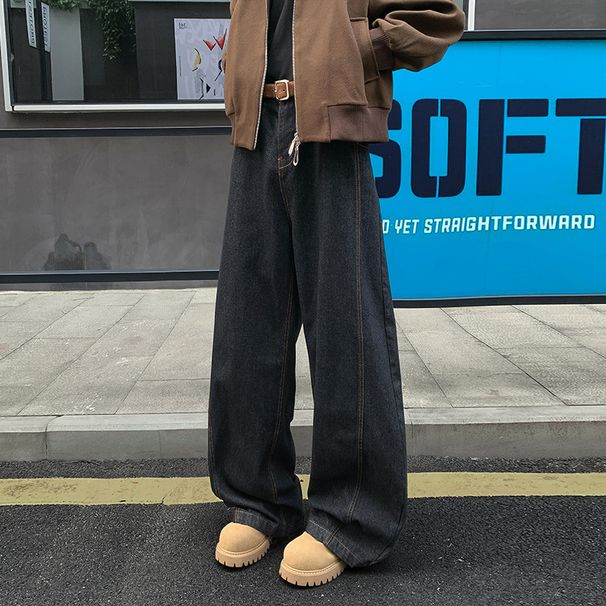 Vintage Jeans For Men, Autumn And Winter American Style Straight Loose Pants, Cool Trendy Brand Scimitar Wide-Leg Casual_mkmklike.com