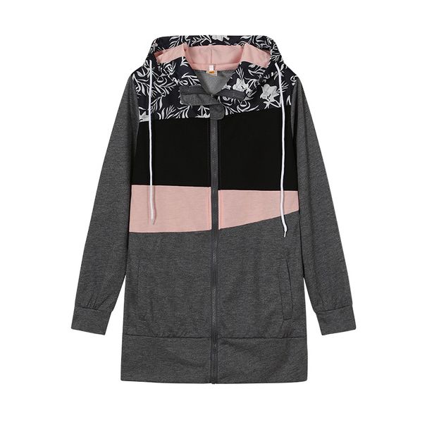 Women's Clothing women's sweatshirt zipper color matching print hooded long sleeved jacket_mkmklike.com