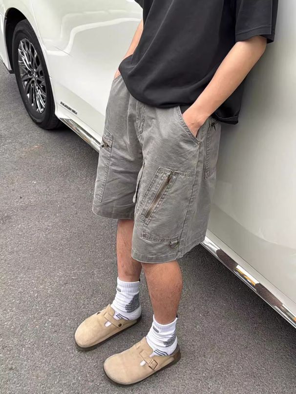 "Men's Vintage Cargo Shorts – Adjustable Waist, Multi-Pocket Design (Relaxed Fit, Washed Denim, Summer Casual, Streetwear & Utility Style)"_mkmklike.com