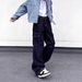 Straight Leg Cargo Jeans - Casual Loose Fit Work Pants With Droopy Hem, Multi-Pocket Design, Unisex Fashion For Spring & Autumn_mkmklike.com