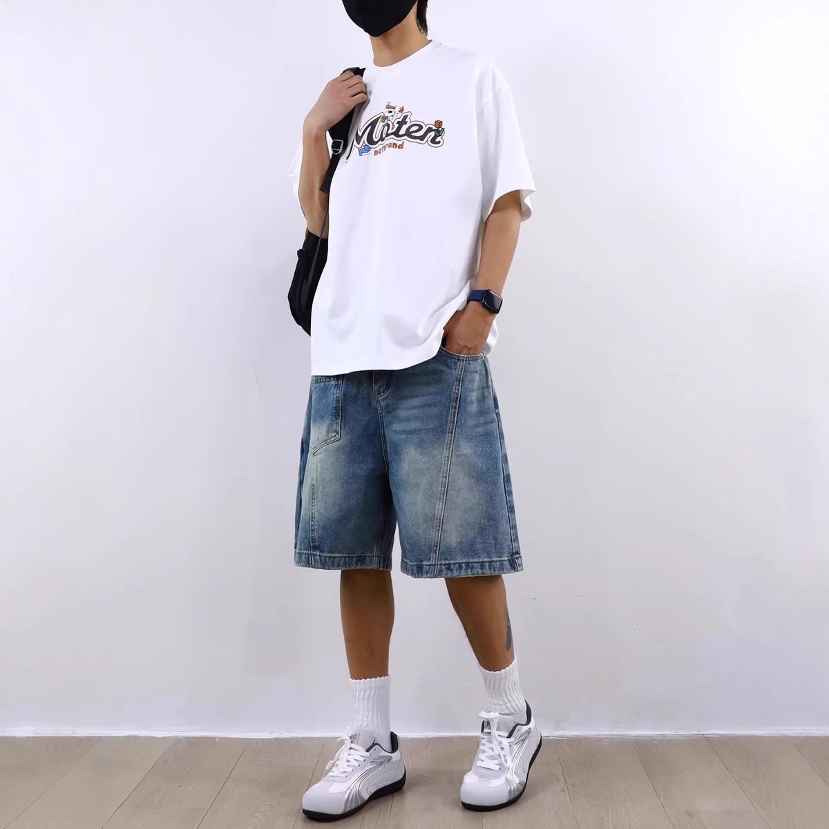 Men's Clothing Retro Denim Shorts For Men And Women Distressed Loose Fit Straight Leg Casual Street Style Washed Five Point Trendy_mkmklike.com