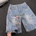 Summer Retro Floral Print Ripped Denim Shorts Men's Distressed Trendy Loose Straight Leg Washed Five-point Pants_mkmklike.com
