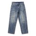Men's American Style Washed Retro Jeans Ripped Straight Leg Wide Leg Pants Midweight Cotton Black Blue Autumn Trendy Brand_mkmklike.com