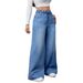 Vintage Light Blue High-Waisted Wide-Leg Jeans For Women – Relaxed Fit With Adjustable Drawstring Waist & Retro Stitching_mkmklike.com