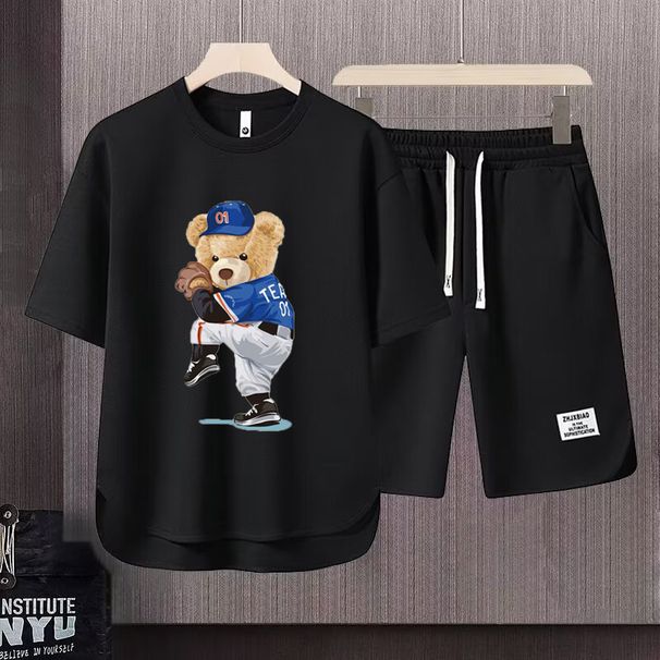 Men's Clothing 2024 Waffle Casual Summer Suit Men's Loose Teen Short sleeved T shirt Shorts Handsome Two piece Suit_mkmklike.com