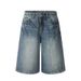Men's Lightning Pattern Cropped Denim Shorts Summer High End American Workwear Wide Leg over the Knee Straight Leg Eight Point Pants_mkmklike.com