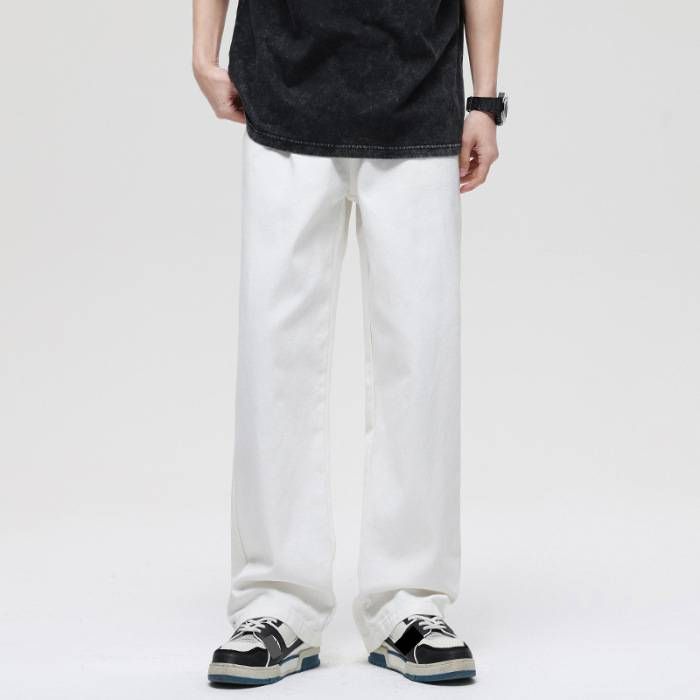 100% Cotton White Straight-Leg Jeans – Breathable Summer Trousers For Men (Relaxed Fit With Anti-Wrinkle Treatment & Classic Five-Pocket Design)_mkmklike.com