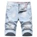 Men's Summer Light Blue Denim Shorts Mid-Thigh Length Distressed Casual Relaxed Fit Five-Pocket Design_mkmklike.com