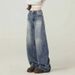 Retro Blue High Waist Wide Leg Jeans Women's Trendy Versatile Slimming Curved Sash American Style High Street Denim_mkmklike.com