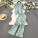 Women's Clothing outfit solid color knitted top loose slim high waist wide leg pants fashionable two piece suit_mkmklike.com