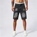Men's Distressed Denim Shorts All-Seeing Eye Print American Streetwear Style Summer Baggy Cargo Jeans_mkmklike.com