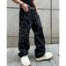 Men's Spider Web Print Jeans, Street Style Loose Fit Cotton Stretch Denim Pants For Casual Wear Comfort-Driven Fabric_mkmklike.com