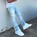 Cleanfit Style Slim Fit Jeans For Men Textured Hand Distressed Stretch Long Pants Versatile Flared_mkmklike.com