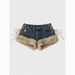 Women's Faux Fur Trim Denim Shorts, Y2K Lace-Up Side Low Waist Distressed Jean Shorts, Casual Club Party Streetwear Hot Pants For Daily Outdoor Wear_mkmklike.com
