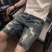 Men's Clothing High Street Ripped Denim Shorts Men Summer Loose Trendy Casual Mid Length Pants Summer Wear Trendy Brand Shorts_mkmklike.com