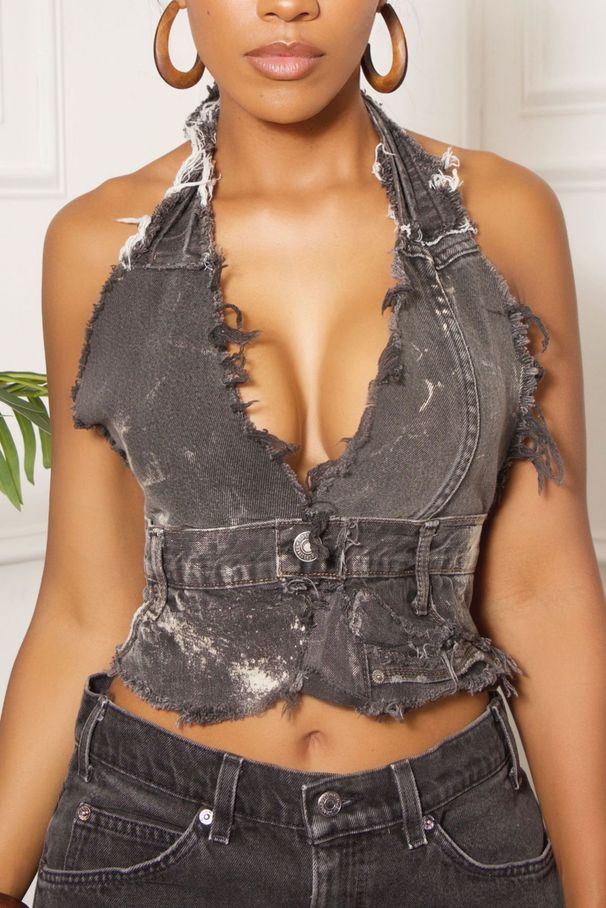 Women’s Clothing sexy ladies tops hot girls heavy washed denim vest_mkmklike.com