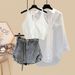 Women's Clothing Summer Outfit Complete Set New Sun Protection Shirt Slimming Halter Neck Suspenders Denim Skirt Three Piece Set_mkmklike.com